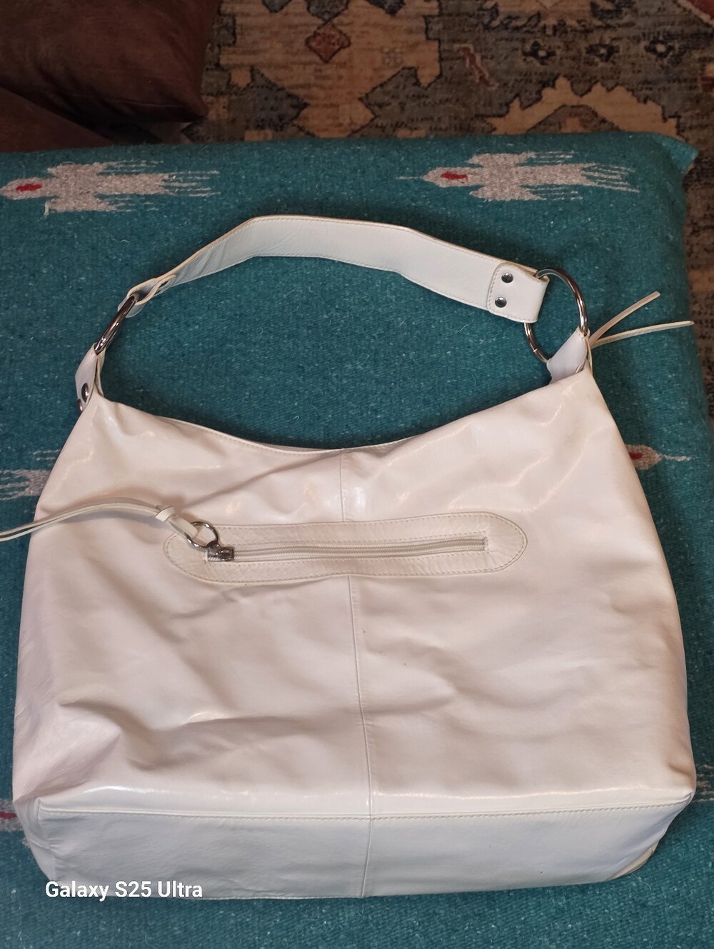Y2K Vintage Rare Mussio DeGroot White Patent Leather Large Grommet Hobo Bag - Picture 13 of 17